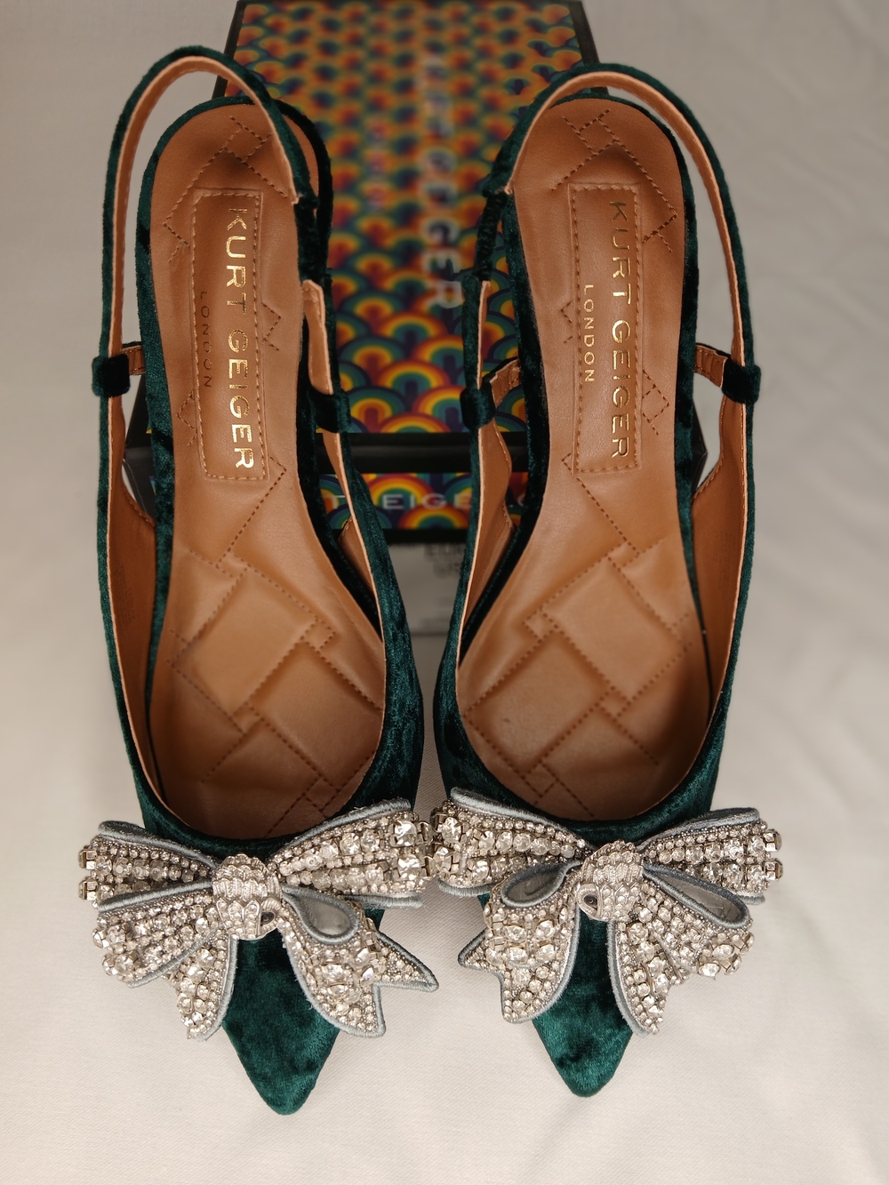 Kurt Geiger Teal Velvet Slingback Pumps with Crystal Bow